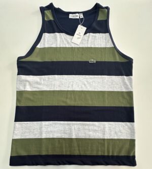 Regata Malha Peruana Verde e Azul Listrada Lacoste Tamanho M